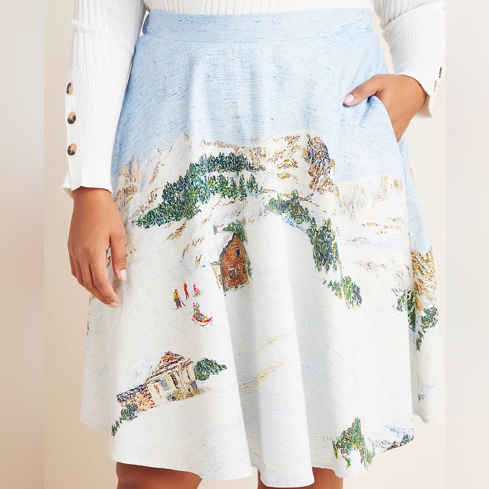 Anthropologie Scenic Winter Wonderland Print A-Line Skirt S NWOT